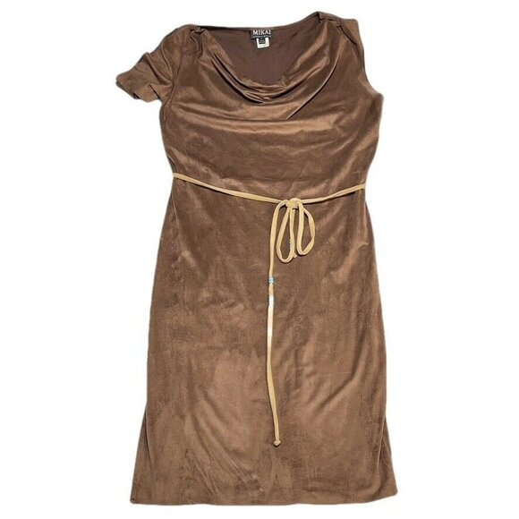 Mikai Terry Shabo Brown Cowl Neck Midi Dress L - 92% Polyester & 8% Spandex - Picture 1 of 10
